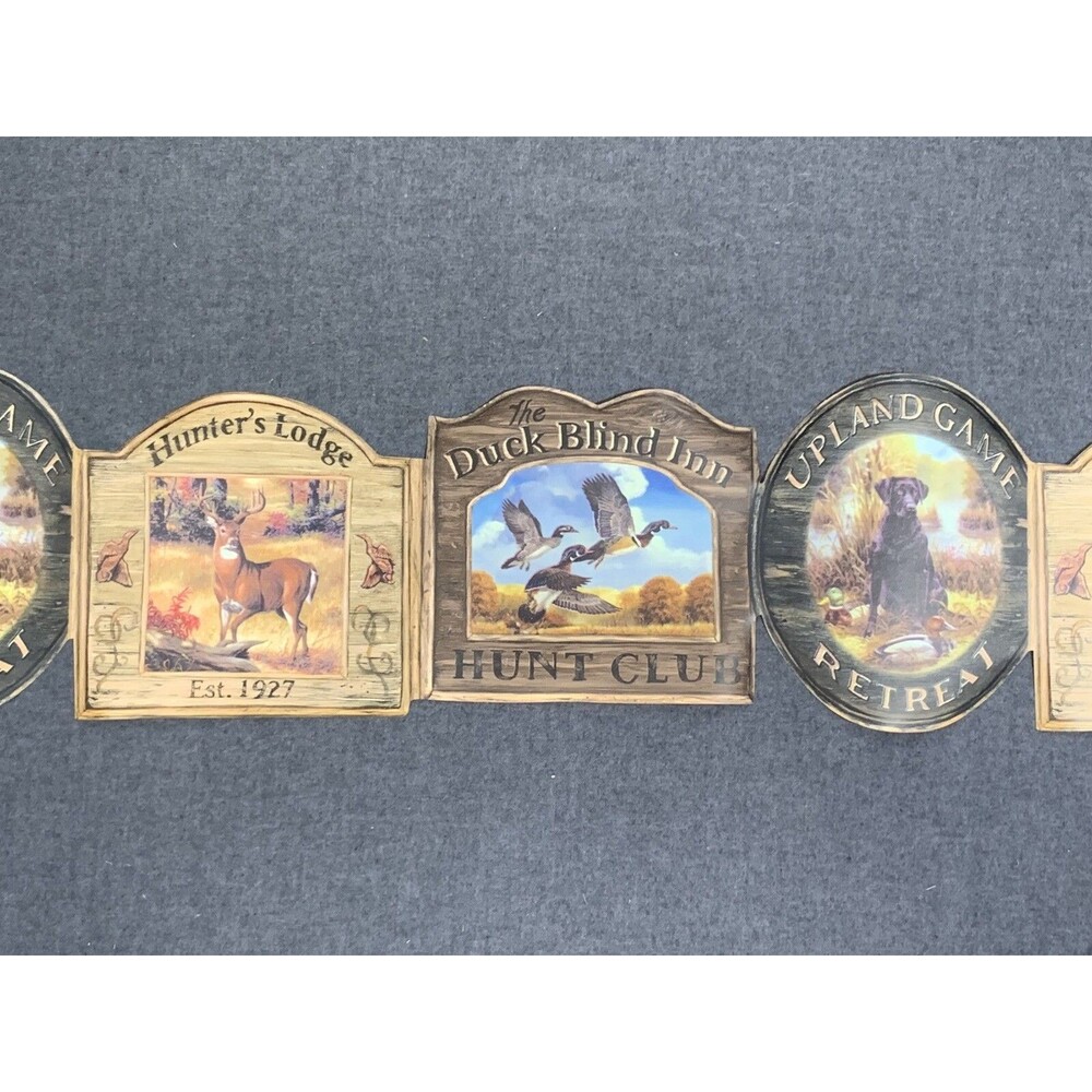 Hunter's Lodge Hunt Club Duck Blind Upland Game Deer Lab sign Wallpaper Border